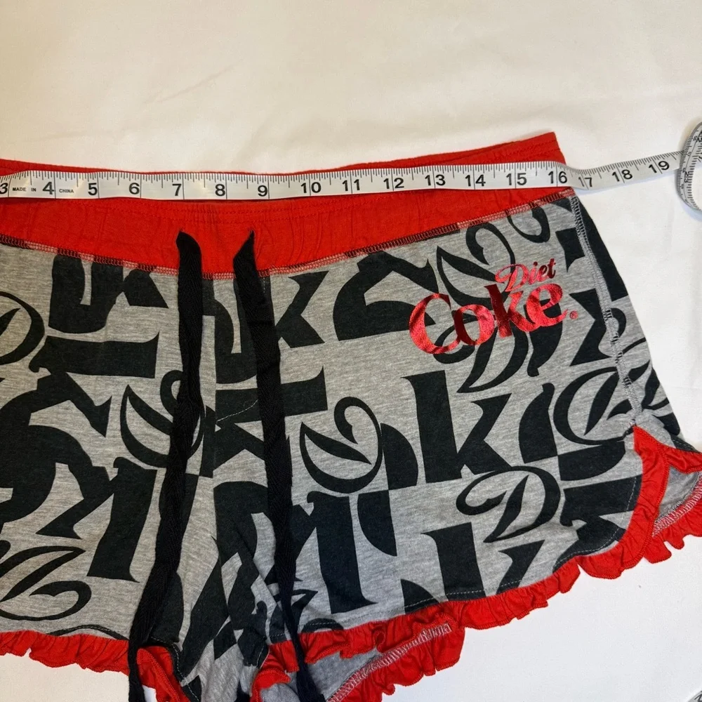 Coca-Cola Diet Coke Women's XL Sleep Shorts Gray Red Logo Drawstring Ruffle